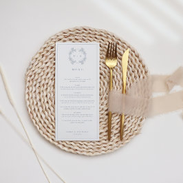 Menu Casamento Formal Vintage Dusty Blue Monograma