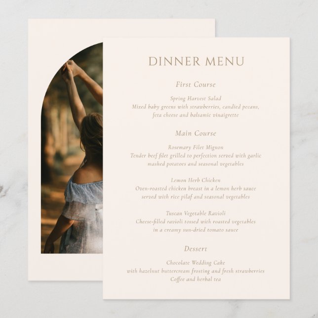 Menu Casamento Foto Arco Minimalista Moderno (Frente/Verso)