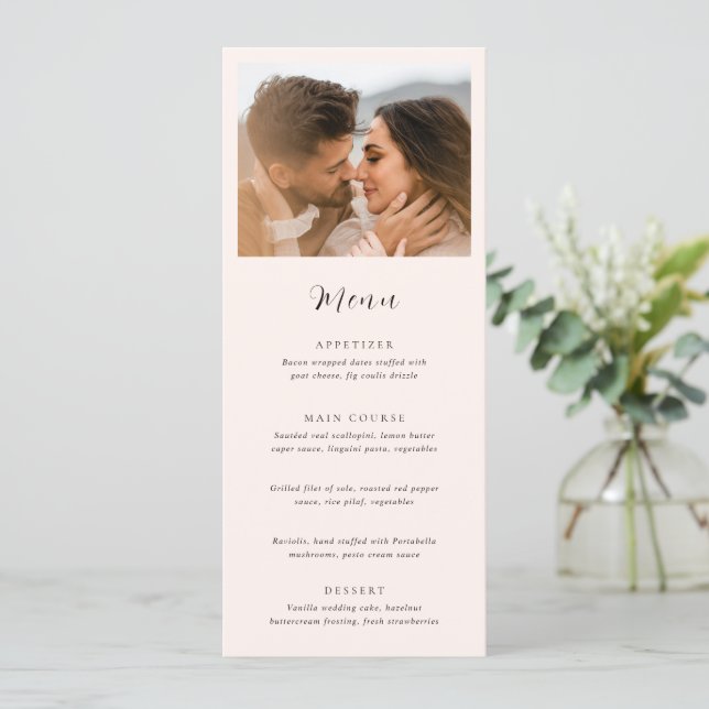 Menu Casamento Foto Neutro Terroso Moderno (Em pé/Frente)