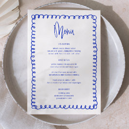 Menu Casamento Francês Azul Desenhado Pela Mão Retroati