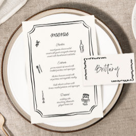 Menu Casamento Francês Desenhado Pela Mão