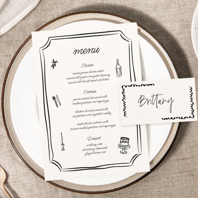 Menu Casamento Francês Desenhado Pela Mão (Criador carregado)