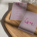 Menu Casamento Francês Moderno Funky Brilhante Retro Ro<br><div class="desc">Um retro fedorento,  moderno e brilhante menu de janto de casamento. Que apresenta modelo de chic de fundo de lavanda de vintage de boho e tipografia rosa e menu escrito à mão em rosa. Perfeito e compatível com toda a suíte.</div>