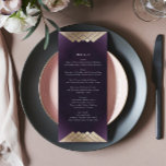 Menu Casamento Gatsby Dourado Roxo-Branco Geométrico<br><div class="desc">Descubra a tendência de Gatsby do Excelente com este Design - com uma placa de rack ou um menu de recepção de casamento. Antiguidade para um maravilhoso casamento teórico da boemia. Vintage Na moda Boho. Um design Geométrico Geométrico Excelente Gatsby Incrível design com linhas de deco de arte no estilo...</div>