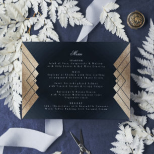 Menu Casamento Geométrico de Gatsby Dourado Marinho Es