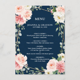 Menu Casamento Geométrico do Marinho Dourado Floral Ros