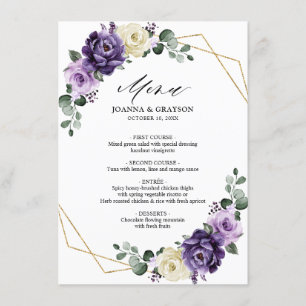 Menu Casamento Geométrico Dourado com Púrpura e marfim