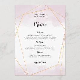 Menu Casamento Geométrico Dourado de Cor de Água Rosa E