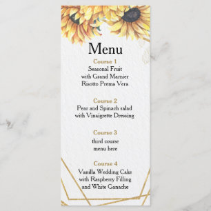 Menu Casamento Geométrico Dourado Russo de Girassol