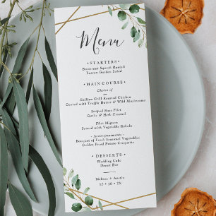 Menu Casamento Geométrico Eucalyptus Greenery Dourado