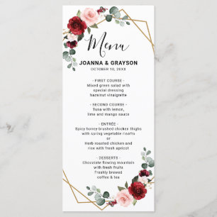 Menu Casamento Geométrico Moderno Floral Floral de Blus