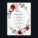 Menu Casamento Geométrico Moderno Floral Floral de Blus<br><div class="desc">O cartão de cardápio de casamentos florais, elegante e moderno, com cor geométrica romântica, apresenta um buquê de burgundy / marsala, cor-de-rosa púrpura, cor de água de pêssego com folhagem correspondente. Perfeito para um casamento no outono/no meio do verão. Por favor, encontre mais designs e variações na minha loja de...</div>