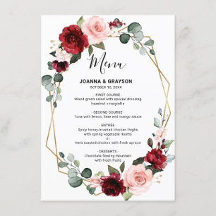 Menu Casamento Geométrico Moderno Floral Floral de Blus
