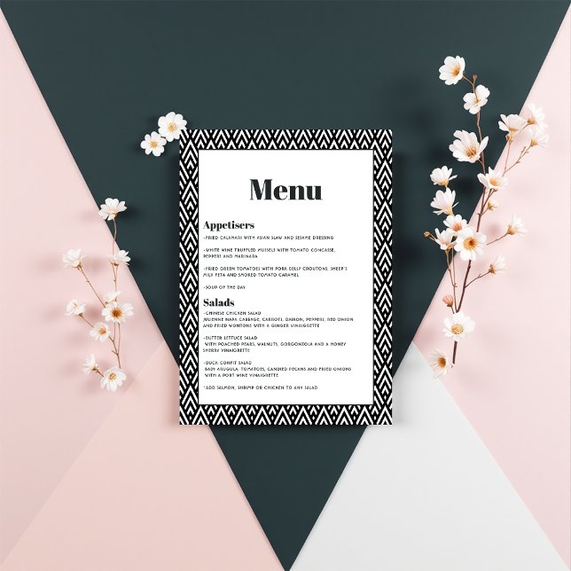 Menu Casamento Geométrico Moderno Preto e Branco (Modern Black and White Geometric Wedding Menu)
