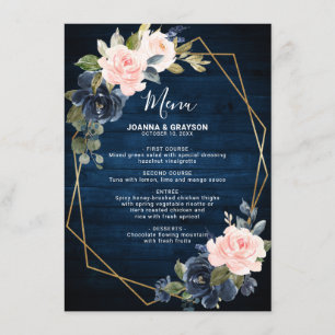 Menu Casamento Geométrico Rustic Wood Marinho Azul Blus