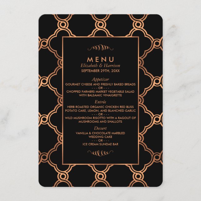 Menu Casamento Geométrico Vintage Art Deco Gatsby (Frente)