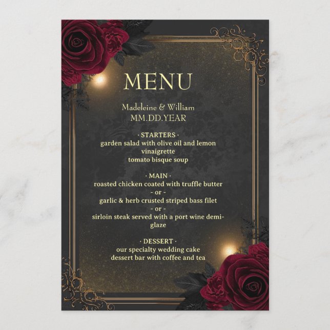 Menu Casamento Glam Goth Luxuoso e Elegante (Frente)