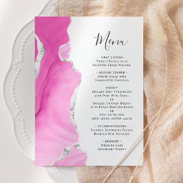 Menu Casamento Glitter de Prata Rosa-Rosa Agate Geode