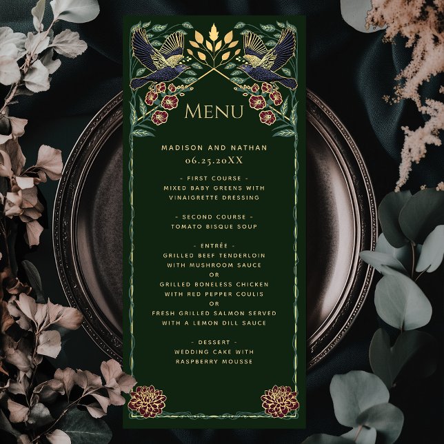 Menu Casamento Gothic Raven Snapdragon Dahlia Encantado (Criador carregado)