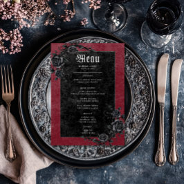 Menu Casamento Gótico de Raven Preto e Vinho Rosa