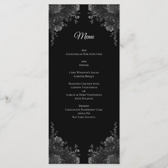Menu Casamento Gótico de Rosas e Negras (Frente)