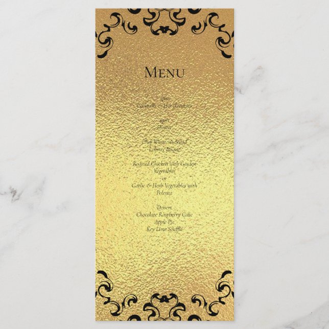 Menu Casamento Gótico Dourado e Negra (Frente)