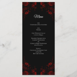Menu Casamento Gótico Elegante Floral Vermelho Profundo