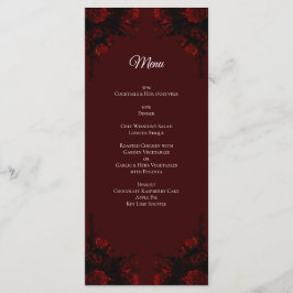 Menu Casamento Gótico Elegante Floral Vermelho Profundo