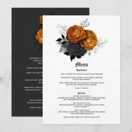 Menu Casamento Gótico Elegante Laranja e Preto