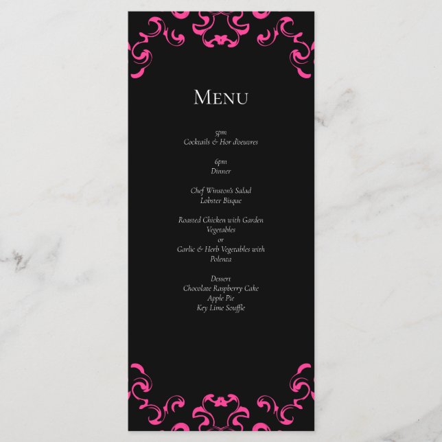 Menu Casamento Gótico Quente-Rosa e Negro (Frente)