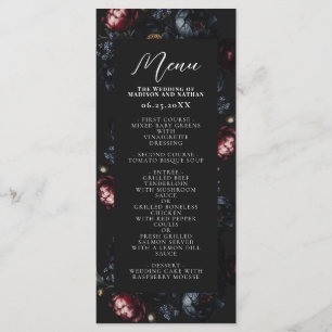 Menu Casamento Gótico Romântico de Peônias Negras Escur