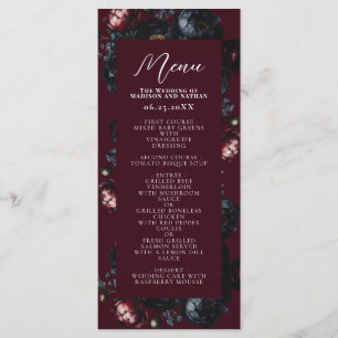 Menu Casamento Gótico Romântico de Peônias Negras Verme