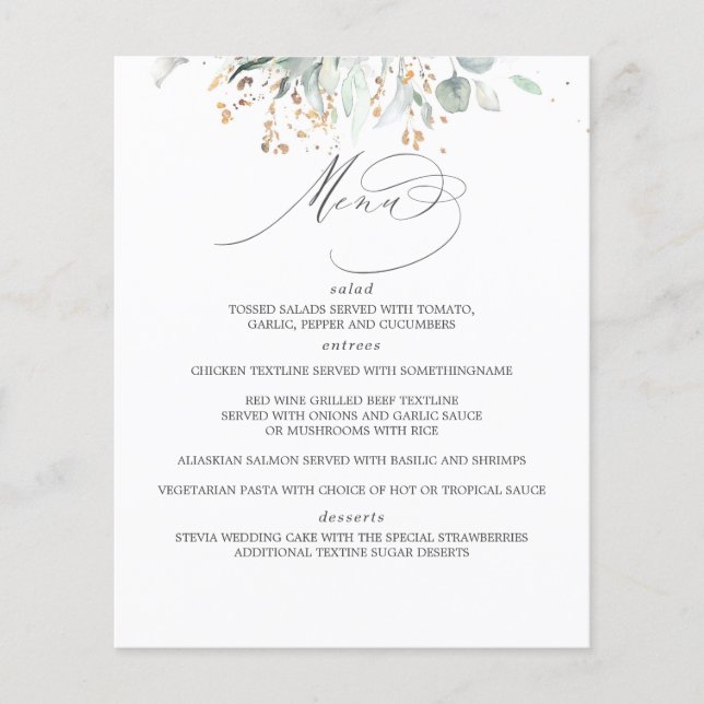 Menu Casamento Greenery e Eucalyptus Leaves (Frente)