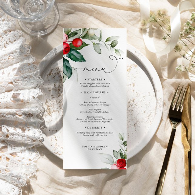 Menu Casamento Greenery & Red Berries de Natal (Criador carregado)