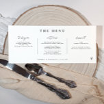 Menu Casamento Horizontal de Coração Moderno com Escrit<br><div class="desc">Esses menus únicos de casamento horizontais apresentam um roteiro moderno de escrita manual em um simples design preto e branco. Personalizados com os nomes dos casais e a data do casamento, eles adicionam um toque na moda e contemporâneo à sua recepção, combinando elegância com um talento personalizado para o seu...</div>