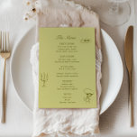 Menu Casamento Ilustrado Chartreuse Olive Green<br><div class="desc">Cartreuse e cardápio de casamento verde-oliva ilustrado com tipografia inspirada na vintage e ilustrações desenhadas à mão de figos,  um porta-velas e uma cherub segurando um copo de vinho.</div>