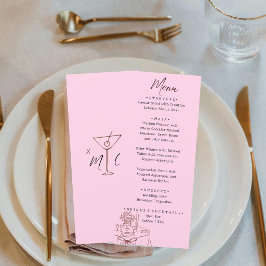 Menu Casamento Ilustrado com Desenho à Mão Rosa Caprich