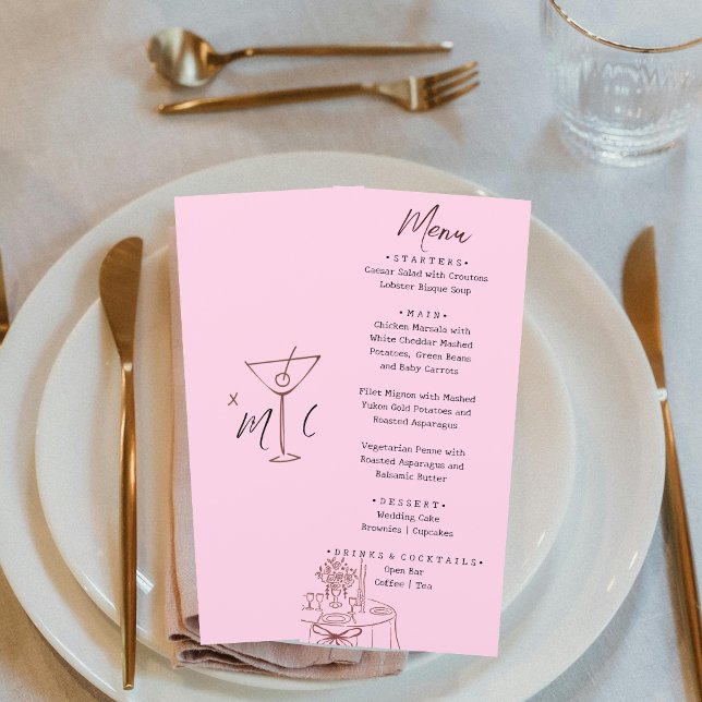 Menu Casamento Ilustrado com Desenho à Mão Rosa Caprich (Criador carregado)