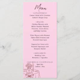 Menu Casamento Ilustrado com Desenho à Mão Rosa Caprich