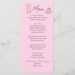 Menu Casamento Ilustrado Cor-de-Rosa Caprichoso 