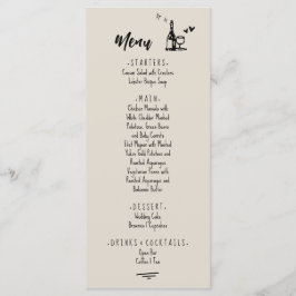 Menu Casamento Ilustrado em Cinza Retro