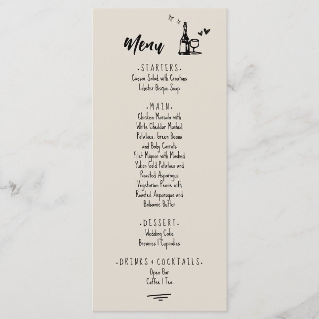 Menu Casamento Ilustrado em Cinza Retro (Frente)