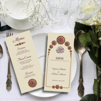 Menu Casamento Islâmico de Padrão Geométrico Elegante e