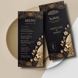 Menu Casamento Islâmico Floral do Ouro Real e Luxuoso