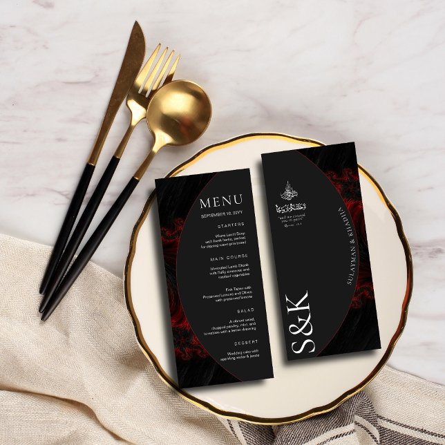 Menu Casamento Islâmico Mínimo Elegante B&W Moderno Mar (Criador carregado)