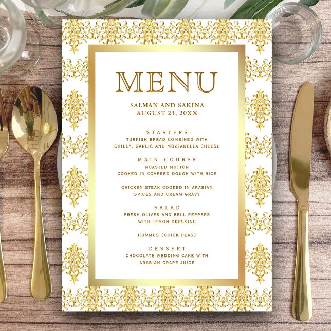 Menu Casamento Islâmico Muçulmano em Damasco Branco e D (Criador carregado)