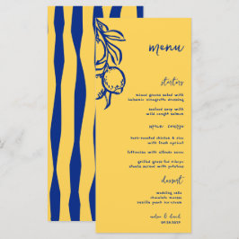 Menu Casamento Italiano Azul Retro Desenhado à Mão Escr