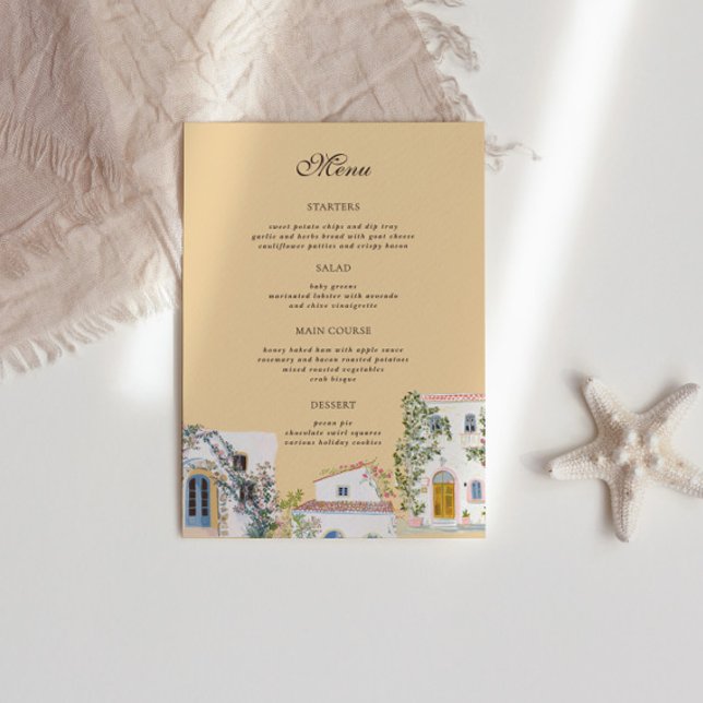 Menu Casamento Italiano Mediterrâneo Aquarela Pastel (Criador carregado)