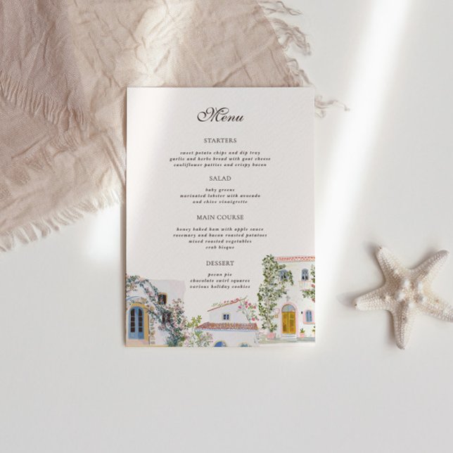 Menu Casamento Italiano Mediterrâneo com Aquarela Paste (Criador carregado)