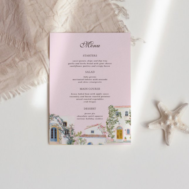 Menu Casamento Italiano Mediterrâneo com Aquarela Paste (Criador carregado)